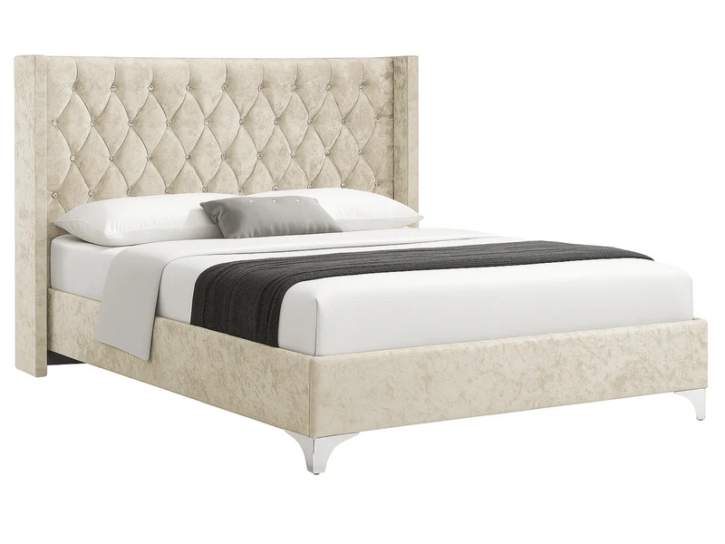 Lit Lillian en velours capitonné avec strass – Design élégant