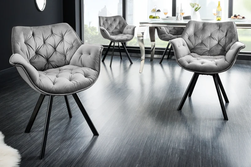 Fauteuil pivotant THE DUTCH COMFORT velours gris avec accoudoirs Design moderne