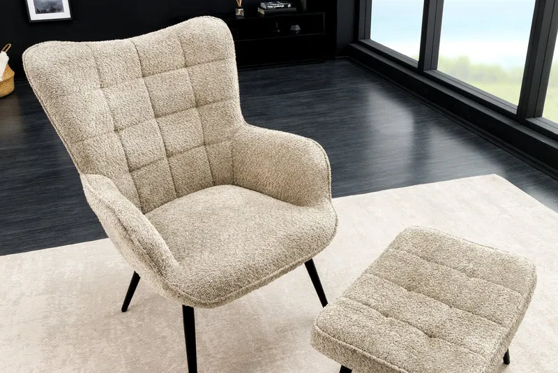 Fauteuil moderne SCANDINAVIA champagne grège Bouclé avec accoudoirs