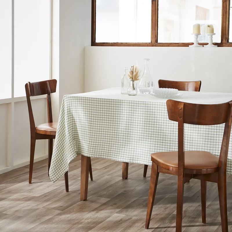 Nappe rectangle 150 x 350 cm Gaze de coton tissée teinte VICKIE Eucalyptus