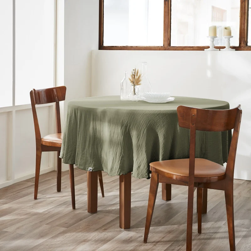 Nappe ronde (0) 180 cm Gaze de coton unie GAÏA Romarin
