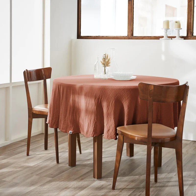 Nappe ronde (0) 180 cm Gaze de coton unie GAÏA Terracotta