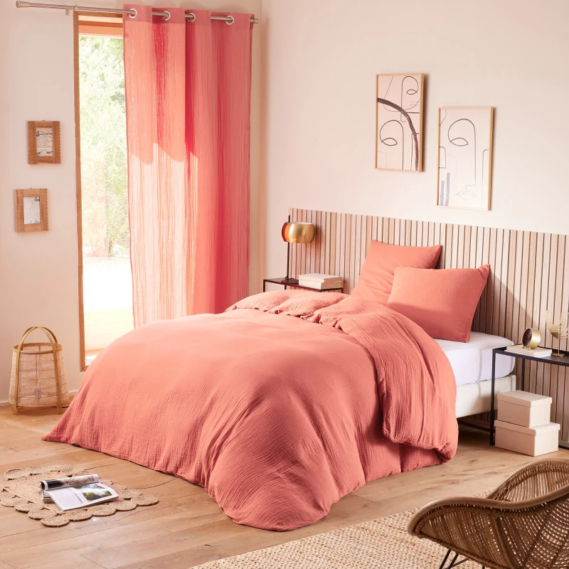 Pack 4 Pièces Housse de couette 240 x 220 cm - Gaze de Coton - Blush