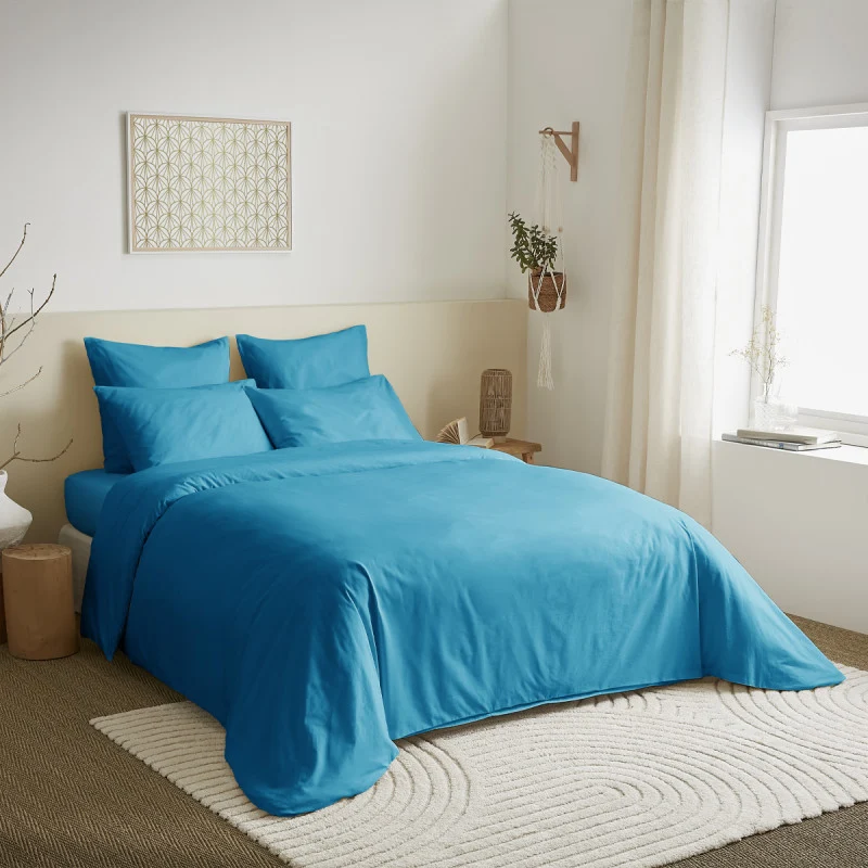Pack 6 pièces Housse de couette 240 x 220 cm pour lit 140 x 190 cm - 100% coton / 57 fils/cm² - unicolore Turquoise