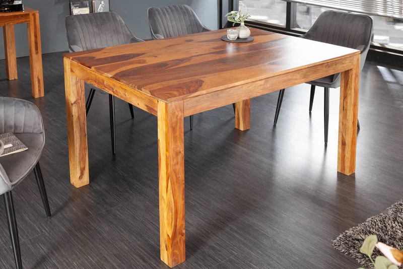 Table à manger en bois massif PURE 135 cm marron bois de Sheesham finition pierre grain unique