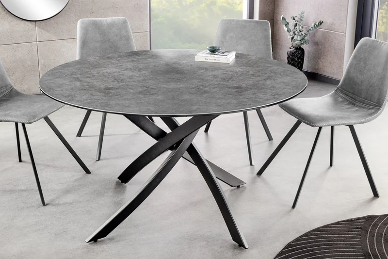 Table à manger ronde ALPINE 120cm céramique anthracite structure métal noir