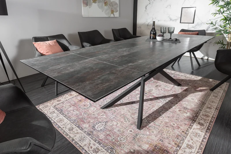 Table à manger extensible EUPHORIA 180-220-260cm en céramique de lave anthracite fabriquée en Italie