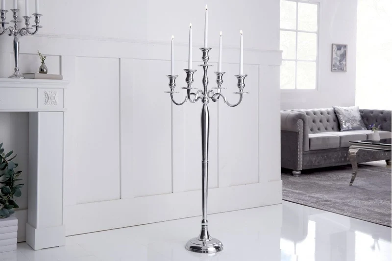 Bougeoir MODERNE BAROQUE 120cm argent lustre à 5 bras bougeoir en aluminium poli