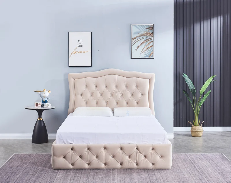 CADRE DE LIT TREND 160x200 VELOURS BEIGE VENDU SANS SOMMIER