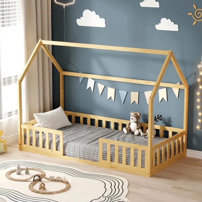 Lit cabane avec barrière NID ENCHANTE 90x190 cm