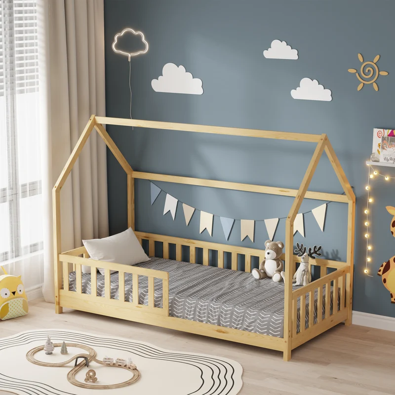 Lit cabane enfant avec barriere 90x190cm TCHOUPI