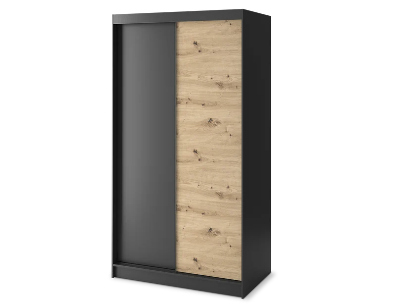 Armoire Dressing Coulissante 120 & 180 cm avec Miroir – Décor Chêne Artisan & Structure Noir Mat - VARELLA