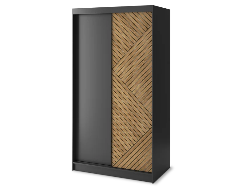 Armoire Dressing Coulissante 120 & 180 cm – Noir & Chêne Caramel – Miroir en option – CARVANO