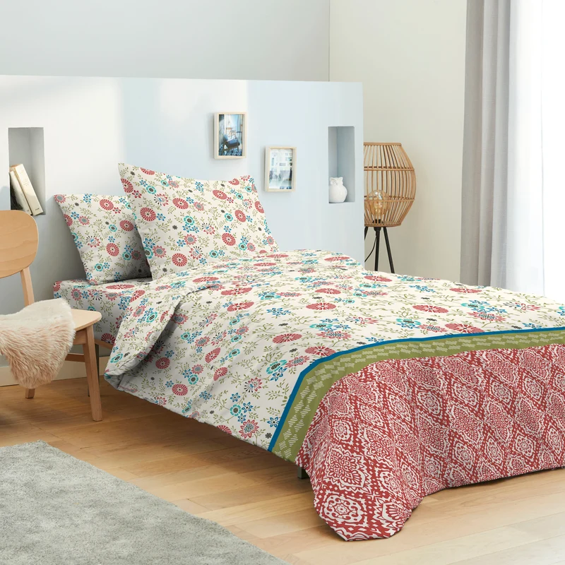 Pack 6 pièces Housse de couette 240 x 260 cm - Drap housse 180 x 200 cm - 100% Coton 57 Fils