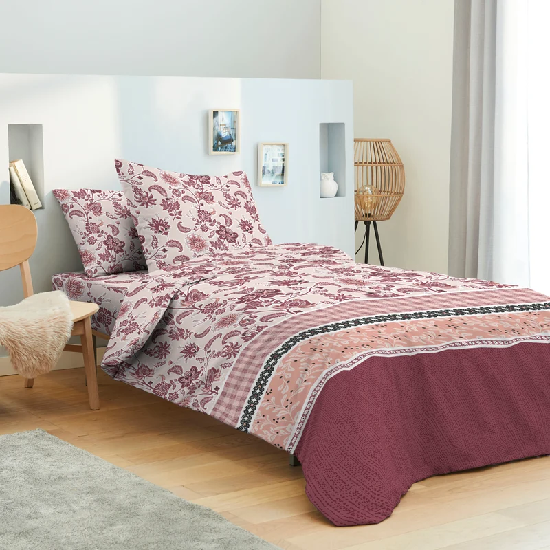 Pack 6 Pièces housse de couette 220 x 240 cm - Drap housse 140 x 190 cm - 100% Coton 57 Fils