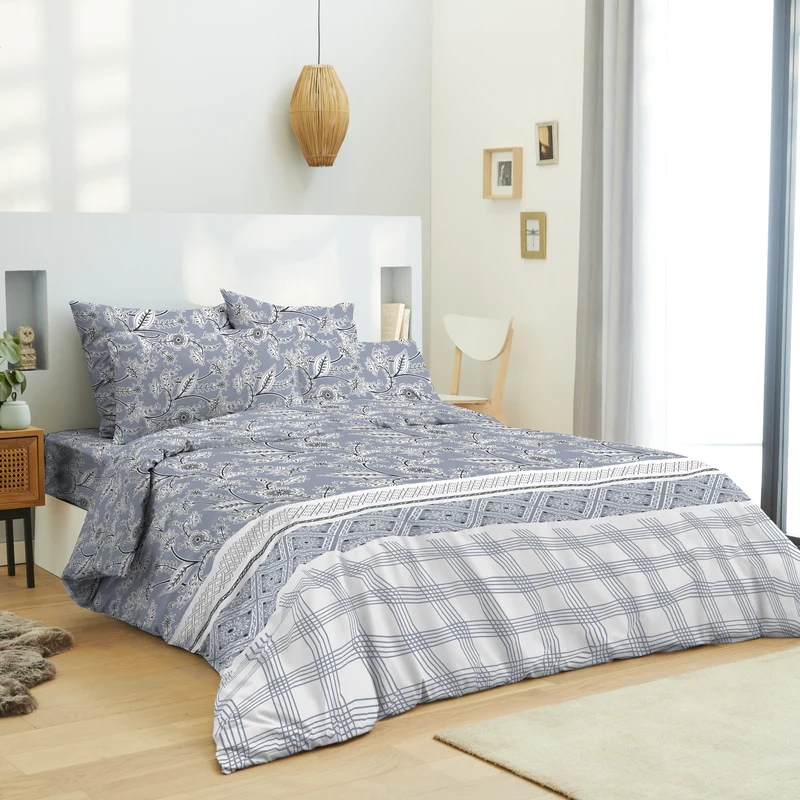 Pack 6 Pièces housse de couette 220 x 240 cm - Drap housse 140 x 190 cm - 100% Coton 57 Fils