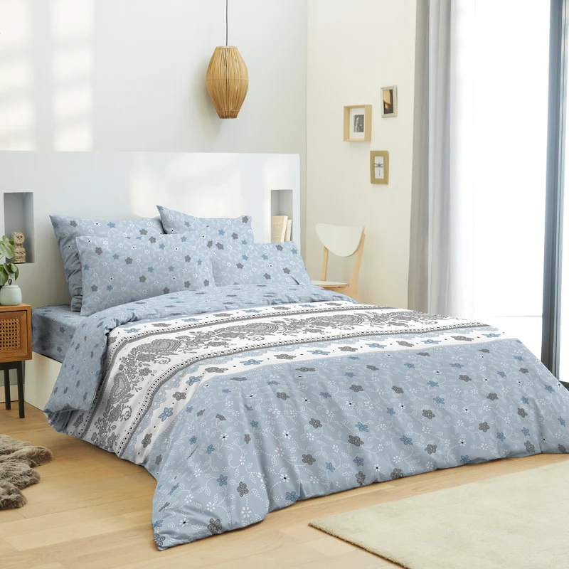 Pack 6 Pièces housse de couette 220 x 240 cm - Drap housse 140 x 190 cm - 100% Coton 57 Fils