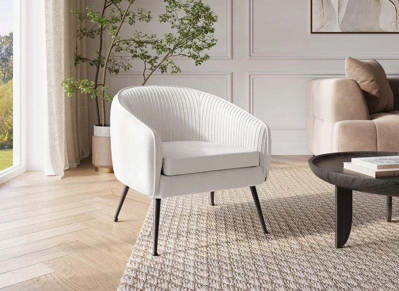 Fauteuil cabriolet en velours beige pieds noir TRECY