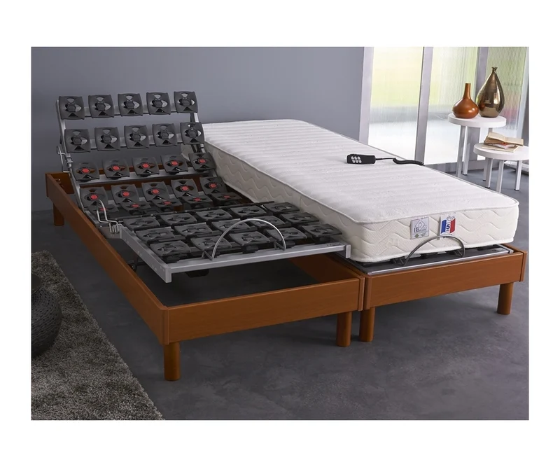 Lot de 2 Sommiers de relaxation électriques tous plots avec Réglage fermeté lombaire 180x200 cm