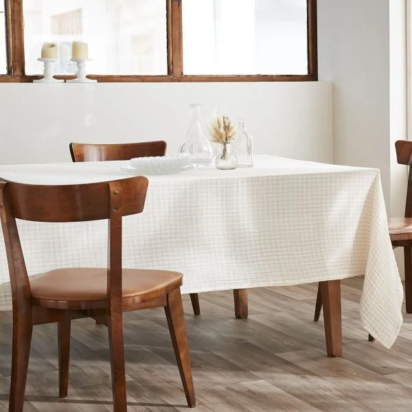 Nappe rectangle 150x350 cm Gaze de Coton Quadri Naturel