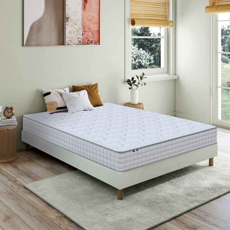 Pack literie complet ASTRE : matelas 20 cm, sommier Beige, couette et oreillers, made in France