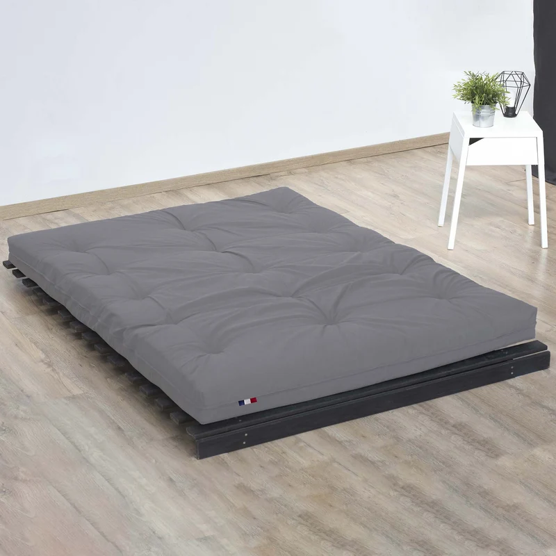 Matelas futon coton et fibres recyclés - Gris Clair - 160 x 200 cm