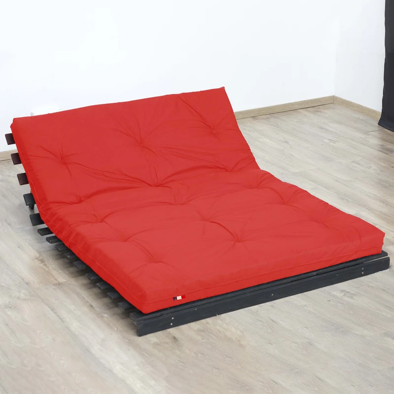 Matelas futon coton et fibres recyclés - Rouge - 140 x 190 cm