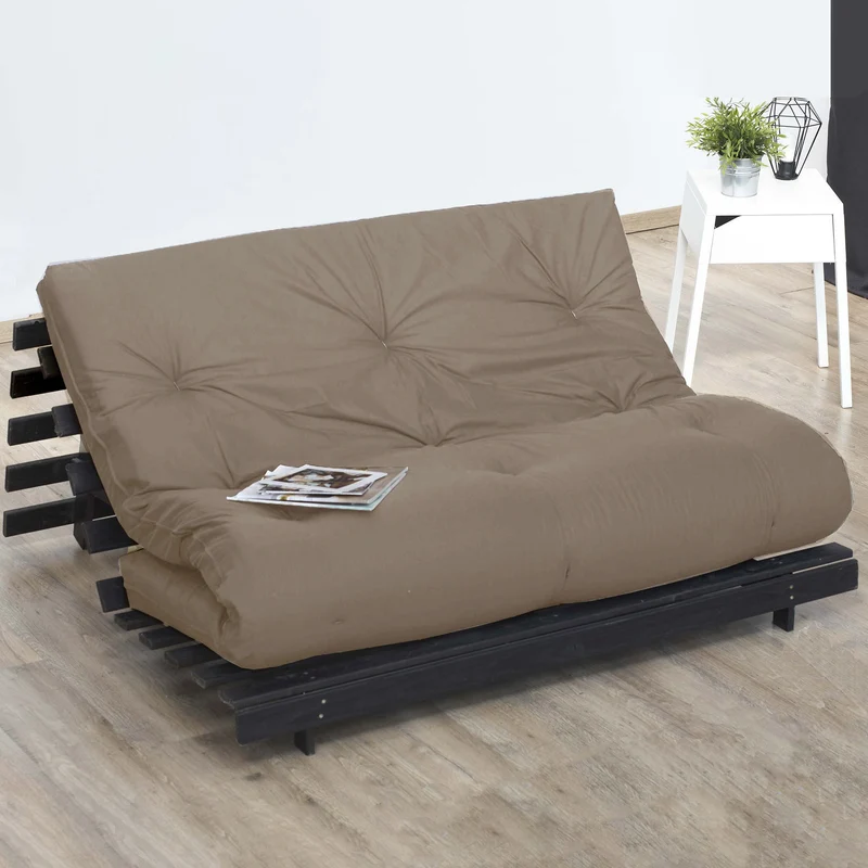 Matelas futon coton et fibres recyclés - Taupe - 140 x 190 cm