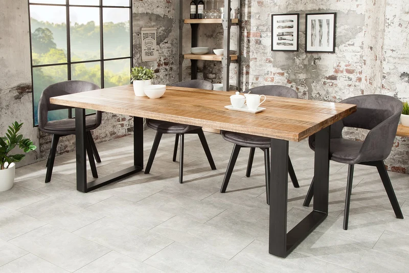 Table à manger solide IRON CRAFT 180cm bois de manguier naturel structure luge en fer design industriel